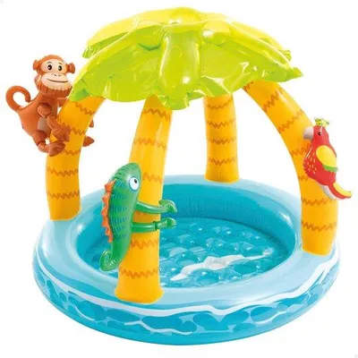 Produktbild von Unyqoos® Aufblasbares Babyplanschbecken mit weichem Boden & Palmen-Sonnendach, 102 x 86 cm, 45 l (Wandhöhe 13 cm) – für Kinder 1–3 Jahre