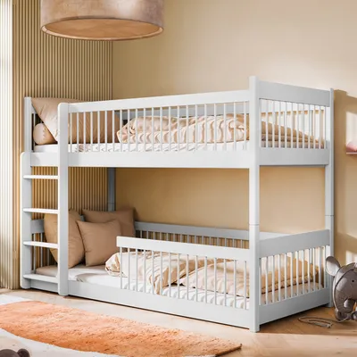 Produktbild von Kinderbett Hochbett Etagenbett 80x180 | 90x190 | 90x200 cm, mit abgerundeten Kanten und umbaubar zu 2 Betten​ 90x200 cm von 4. bis 18. Lebensjahr, Weiß