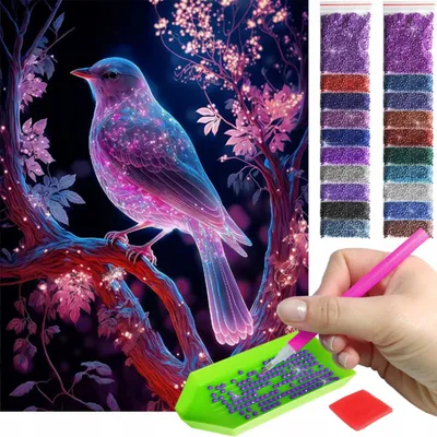 Produktbild von ARTULIO - Diamond Painting Set - Magischer leuchtender Fantasievogel - 40 x 30 cm - Bilder DIY, Crystal Art, Komplettset Mosaik + Zubehör