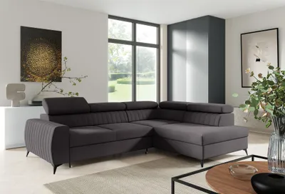 Produktbild von Ecksofa Schlafsofa Sofa TORONTO Stoff Element Schwarz Ottomane Rechts