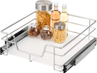Immagine prodotto di Cassetto telescopico bremermann da 50 cm con ripiano interno, cassetto per cucina da installare, estrazione per mobile in metallo, cromato