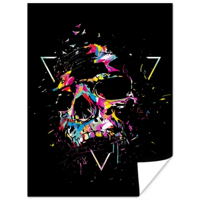 Produktbild von MuchoWow® Poster Totenkopf - Bunt - Dreieck - Schwarz 120x160 cm - Wandbilder