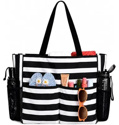 Produktbild von Strandtasche Damen mit Rei?verschluss, Gro?e Strandtasche xxl Familie, Badetasche Damen Wasserdicht, 8 Tasche Beach Tote Bag für Reisen Pool