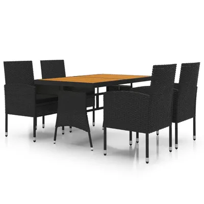 Produktbild von vidaXL 5-tlg. Garten-Essgruppe Poly Rattan Schwarz