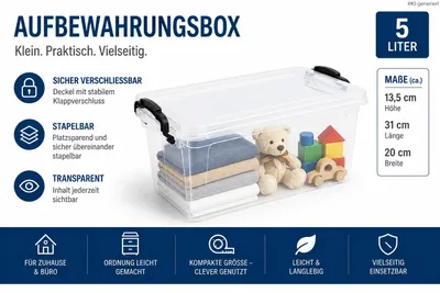 Produktbild von Kunststoff Aufbewahrungsbox mit Deckel und Klappverschluss - 5,0 Liter