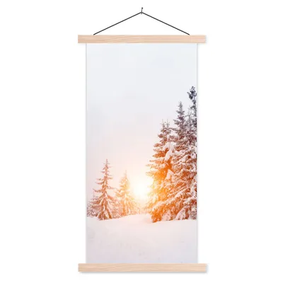 Produktbild von MuchoWow® Textilposter Sonne - Bäume - Schnee 60x120 cm mit holzfarbenen Rahmen - Holz