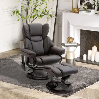 Produktbild von 10 Massagepunkte 360° drehbar, Massagesessel mit Hocker & Seitentasche, Relaxsessel Kunstleder, Braun | bis 160 kg | 79x82x101 cm | 145° neigbar