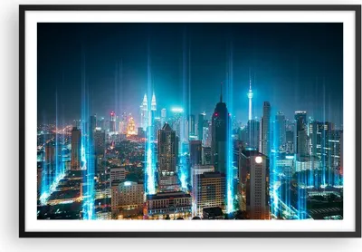 Produktbild von Gerahmtes Poster - Schwarzer Rahmen - Stadt Nacht Straße - 91,5x61 cm - Wand Bild - Wanddeko - Wandbilder - Kunstposter - Wandposter - Bilderrahmen - Bilder - Kunstdruck - Wandbild - P2BAA91x61-3903