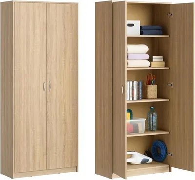Produktbild von Schrank Mehrzweckschrank Aktenschrank Hochschrank mit 5 Fächern, 2 Türen, 74x35x180 cm, vielseitig einsetzbar für Büro, Flur, Küche, Hauswirtschaftsraum, stabil & pflegeleicht | sonoma
