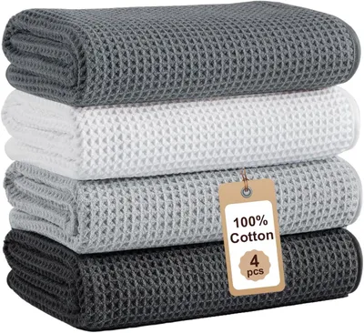 Imagen del producto de Toallas de cocina de algodón, absorbentes, paquete de 4 unidades, 35 x 35 cm, para uso en la cocina