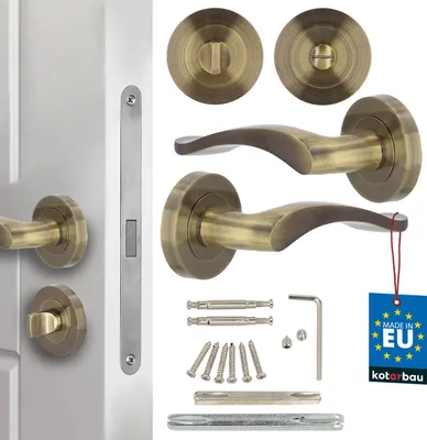 Produktbild von KOTARBAU® Türklinke + WC-Rosette 12cm ZnAl Patina kurz geteilt Schild Türgriffe Innentüren Innentürgriff Drückergarnitur Zimmertür Türschloss Innentür Zimmertürschloss Türklinken Türbeschlag