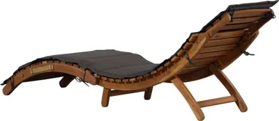 A wooden chaise lounge with a dark gray cushion, shown from a rear, slightly elevated angle against a white background.