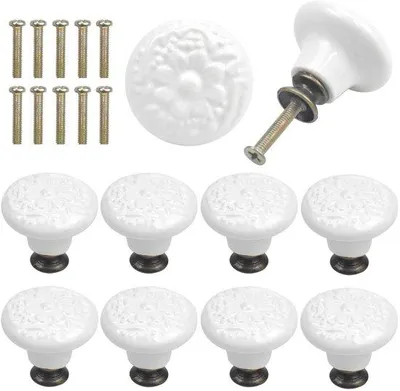 Produktbild von Unyqoos® Keramikknöpfe 10er-Set – rund 34 mm x 31 mm, Vintage-Möbelgriffe für Schränke & Schubladen, dekorativ, inkl. Schrauben
