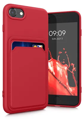 Produktbild von kwmobile Handyhülle für Apple iPhone SE (2022) / SE (2020) / 8 / 7 Hülle mit Kartenfach - TPU Case - Kabelloses Laden - Schutzhülle Cover in Rot