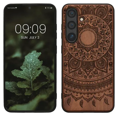 Produktbild von kwmobile Handyhülle für Samsung Galaxy S24 Hülle Holz - Case mit TPU Bumper - Stoßfestes Hardcase - Schutzhülle Cover in Dunkelbraun