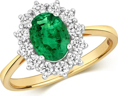 Produktbild von Wunderschöner 18 Karat (750) Gold Cluster Damen - Diamant Ring Brillant-Schliff 0.56 Karat HI - SI mit Smaragd, 55 (17.5); TRS2385RSO