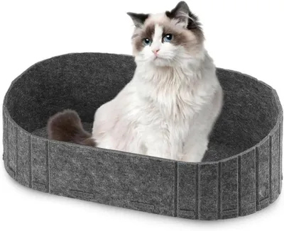 Produktbild von Katzenliege mit Kratzfläche – Schlafplatz – Entspannung. Kratzbrett – 2-in-1 Design – Durchmesser: 61 cm – Dunkelgrau
