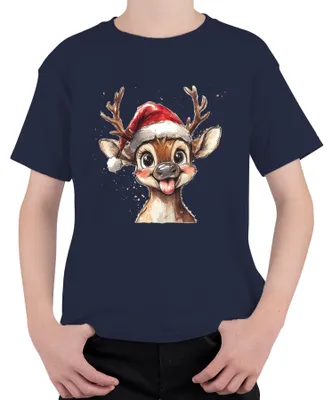 Produktbild von Weihnachtsrentier Lustig Zunge Niedlich Kinder Geschenk Cartoon Kinder T-Shirt, Navy, 128
