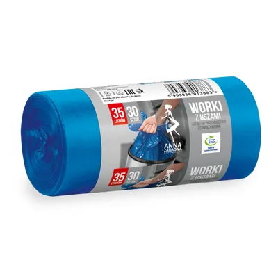 Obrázok produktu pre Anna Zaradna LDPE modré vrecia na odpadky s ušami 35L, 30 kusov