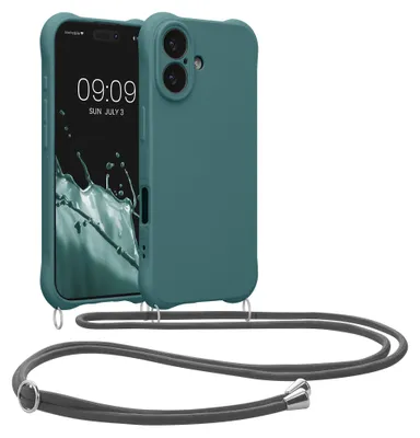 Produktbild von kwmobile Hülle mit Kordel für Apple iPhone 17 - TPU Silikon Handyhülle mit abnehmbarer Kordel, Necklace Case in Petrol