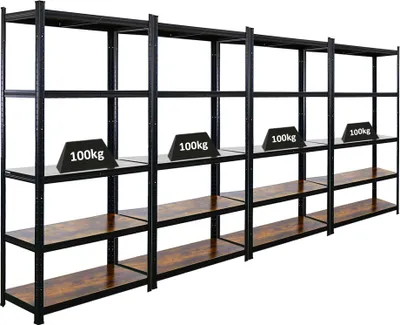 Produktbild von Mega Deal | 4x Vintage Series Schwerlastregal Ragnar | HxBxT 180x90x40cm | Fachlast 100kg | Vintagebraun-Schwarz