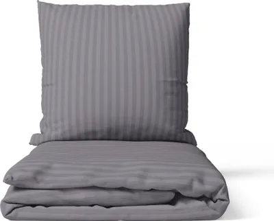 Produktbild von 2-tlg Premium Damast Bettwäsche 135x200 + 80x80 cm mit YKK Reißverschluss Garnitur grau