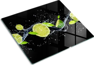 Obrázek produktu pro Kryt varné desky – Kryt na indukční desku – Ochranná skleněná deska – 60x52 cm – Skleněné ochranné desky na sporák –Tvrzené sklo –Limetky a voda