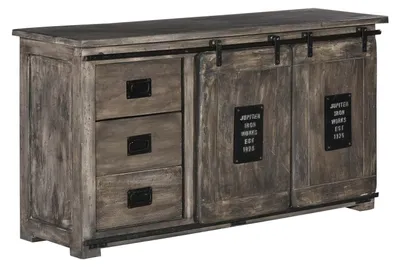 Immagine prodotto di MASSIVMOEBEL24 | credenza in legno di Mango 150x45x80 grigio scuro laccato RAILWAY #200