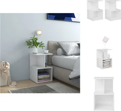 Obrázek produktu pro vidaXL Noční stolky 2 ks. Vysoce lesklá bílá 35x35x55 cm Materiál na bázi dřeva - Noční stolky