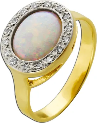 Produktbild von Opal Ring Gold 585 14K weiß-orangener Edelstein 1.6ct Diamanten 0.16ct 18
