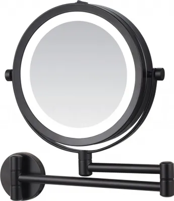 A black wall-mounted makeup mirror with an LED light ring.