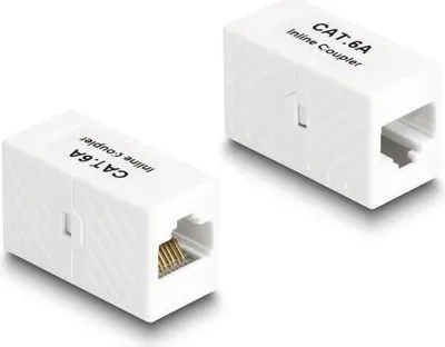 Produktbild von DELOCK Adapter RJ45 Buchse zu RJ45 Buchse Cat.6A UTP weiß