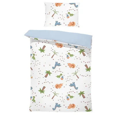 Zdjęcie produktu dla Zestaw pościeli dziecięcej 90 x 120 cm - Zestaw pościeli dziecięcej poduszka 40x60 i kołdra dinozaur w kolorze niebieskim