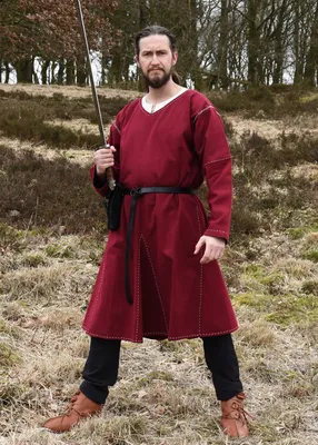 Produktbild von Mittelalter Kragelund Tunika Askur, langarm, weinrot - Baumwolle Mittelalterkleidung Kostüme Herren LARP Wikinger Größe: XL
