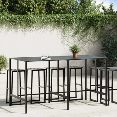 Produktbild von Schwarzer Bartisch und Gartentisch aus pulverbeschichtetem Stahl, 200 x 100 x 110 cm