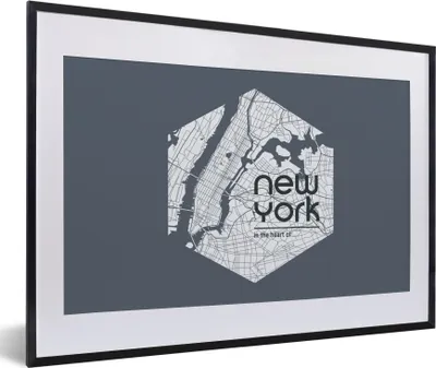 Produktbild von MuchoWow® MuchoWow® Gerahmtes Poster New York - Karte - Schwarz 60x40 cm - Poster mit zchwarzem Bilderrahmen - Schlafzimmer - Plakat in Rahmen - Drucken