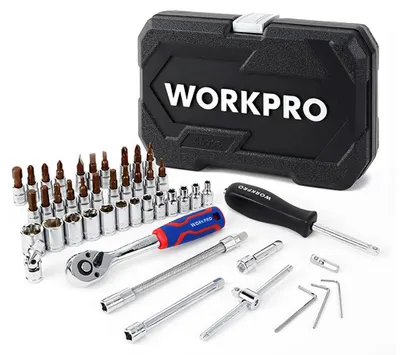 Produktbild von Schlüsselsatz mit Steckschlüsseln 1/4", 46 Stück, Workpro