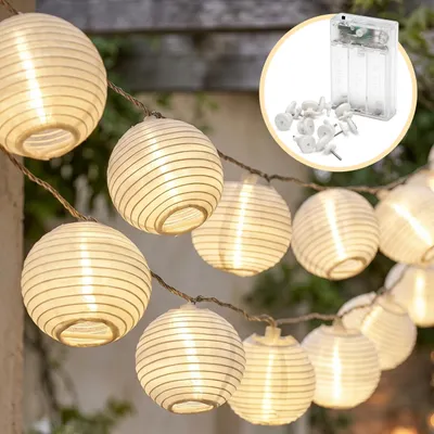 20 LED Lampionkette 7 m, 8 Modi, Timer, warmweiß, IP44