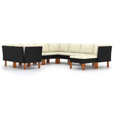 Produktbild von vidaXL 9-tlg. Garten-Lounge-Set mit Kissen Poly Rattan Schwarz