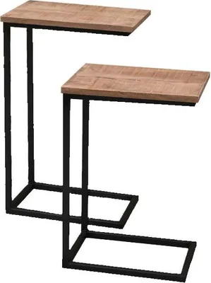 Produktbild von 2er Set Beistelltisch Brix 40 x 27 x 65 cm Hartholz Stahl Natur Schwarz