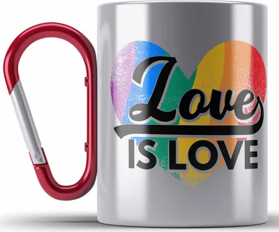 Produktbild von Trendation - LGBT Edelstahl Tasse Karabiner Geschenk für Schwule Lesben Transgender Regenbogen Lustige Grafik Regenbogen Love Is Love (Rot)