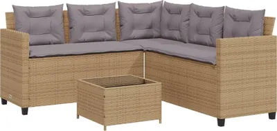 Produktbild von Gartensofa in L-Form mit Tisch und Kissen Beige Poly Rattan