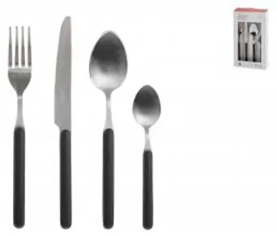Produktbild von HOMe Besteck-Set, 24 Teile, für den Haushalt, aus Edelstahl, mit schwarzem Griff