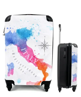 Produktbild von MuchoWow® Koffer Handgepäck Trolley Rollkoffer Kleine Reisekoffer mit 4 Rollen - Weltkarte - Ölfarbe - Italien - Cabin Size < 55x40x23 cm & 55x40x20 cm - Fotokoffer - Kabinenkoffer - Boardgepäck - Reise-Box - Reisekoffer - Reisegepäck - Koffer mit Bild - Trolley für Kinder