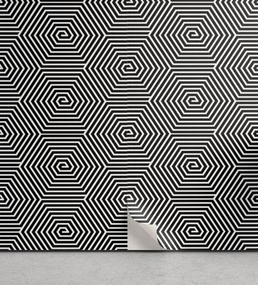 Produktbild von ABAKUHAUS Schwarz und weiß abziehbare & klebbare Tapete für Zuhause, Spirallinien, selbstklebendes Wohnzimmer Küchenakzent, 33 cm x 250 cm, Schwarz und weiß