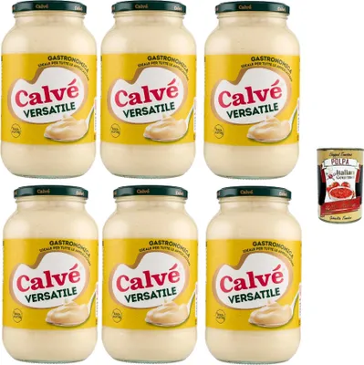 Produktbild von Calvé Maionese Versatile, Mayonnaise mit feinem Geschmack, ideal zum Füllen von Sandwiches und Tramezzini, 6x 825ml + Italian Gourme polpa 400g
