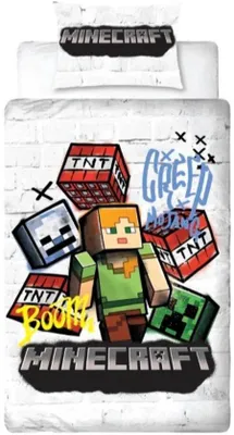 Produktbild von Unyqoos® Minecraft Wendebettbezug – Bettwäsche-Set für Einzelbett 140 x 200 cm, doppelseitig, inkl. Kissenhülle 60 x 70 cm, 50% Baumwolle/50% Polyester