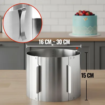 Produktbild von Aurelia Home Edelstahl Tortenring verstellbar Ø 16–30 cm – 15 cm hoher Backring, robuster runder Kuchenring / Backrahmen zum Backen, Schichten und Verzieren
