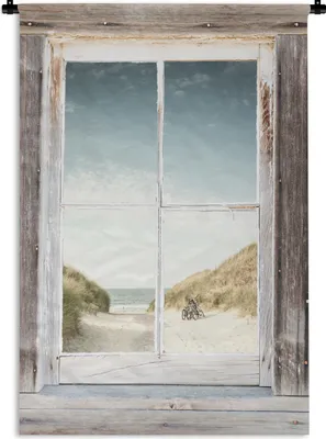 Produktbild von MuchoWow® Wandteppich Wandbehang Aussicht - Strand - Fahrrad 60x90 cm Tapisserie Dekoration Wandtuch - Foto-Teppich - Abwaschbar