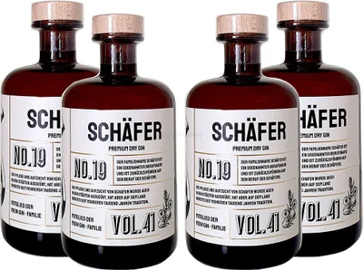 Produktbild von Schäfer s Premium Dry Gin No19 - 4er Set Der Schäfer Gin 0,5L (41% Vol)- [Enthält Sulfite]